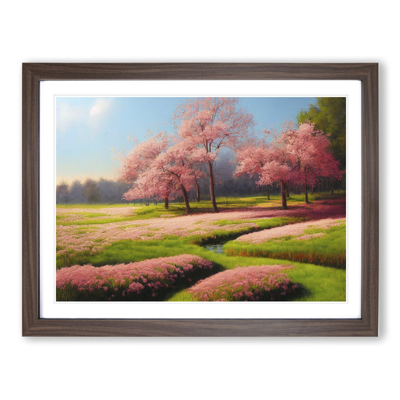 Spring Meadow Landscape - Framed Print, 34cm H x 46cm W x 2cm D, Walnut