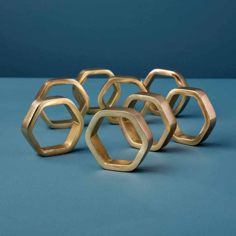 Rond de serviette hexagonal Luxe, ensemble de 8