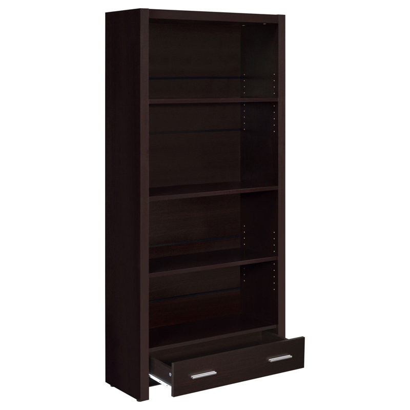 Maureen Cappuccino 5-Shelf Bookcase With Drawer