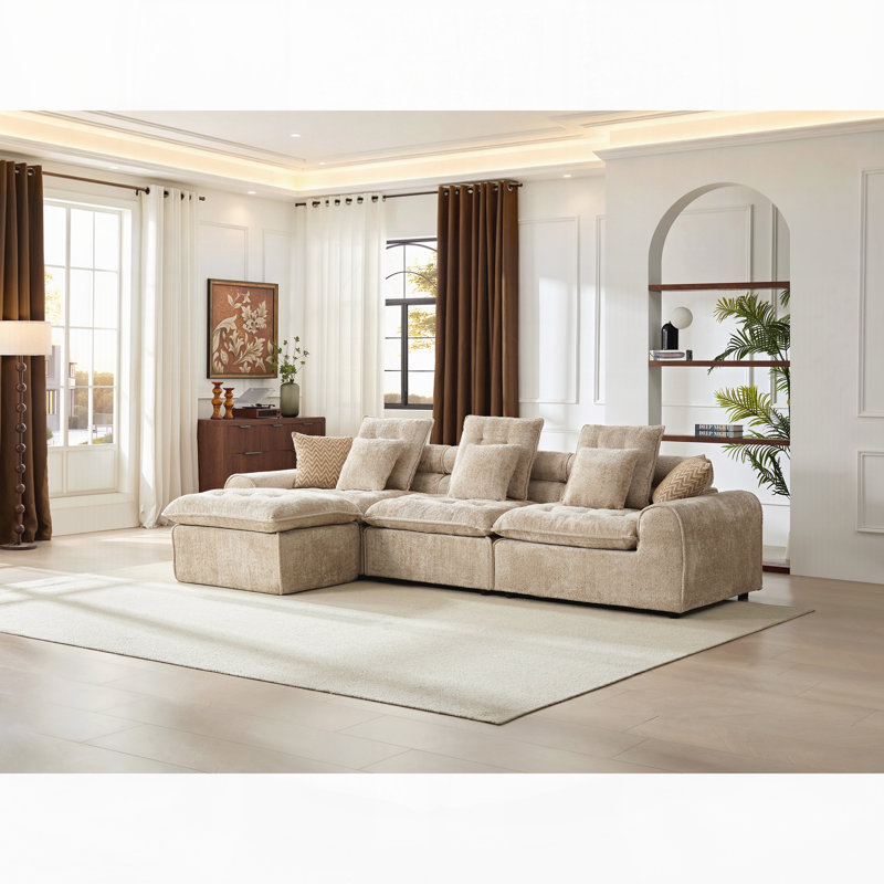 Canapé d'angle en laine d'agneau moelleuse de 129,8 po, canapé d'angle modulaire surdimensionné en forme de L avec assise profonde, grand canapé combiné moelleux et confortable avec coussins décoratifs