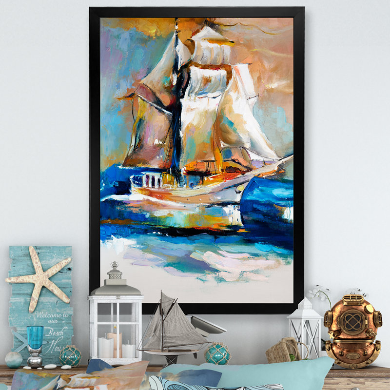 Peinture colorée d'un vieux bateau, Impression noire sur toile encadrée, H 20 po x l 12 po