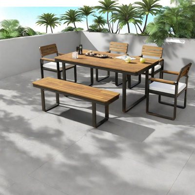 Spacious Patio Dining Sets, Acacia Wood Steel Modern Farmhouse Patio