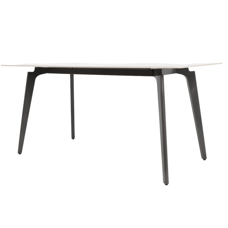 Table de salle à manger moderne 63,56 po, forme rectangulaire, matériau en pierre frittée, pieds en métal gris foncé