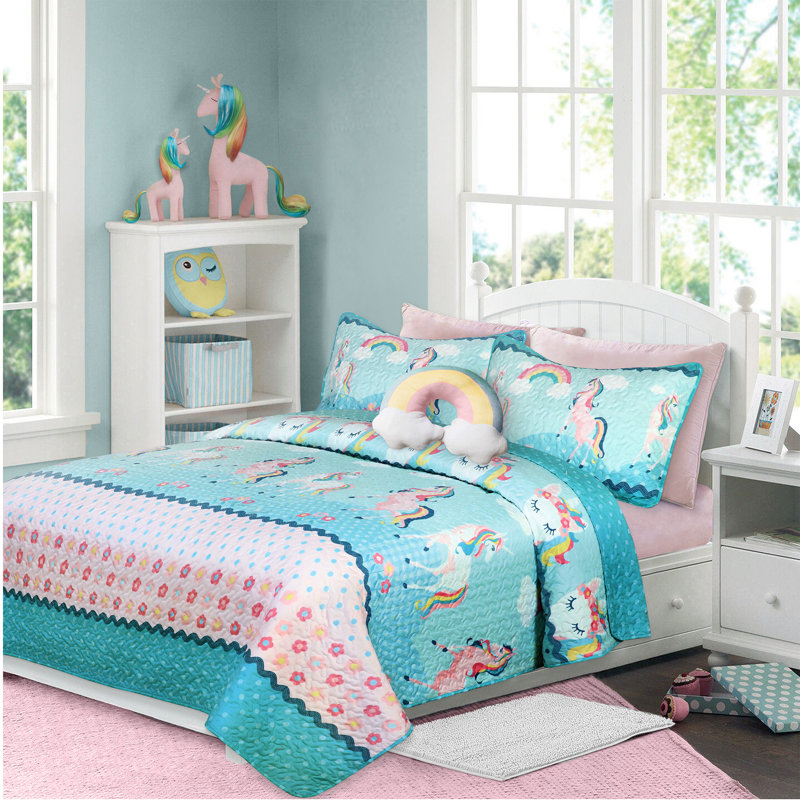 Twin Multicolor Unicorn Microfiber Quilt Set