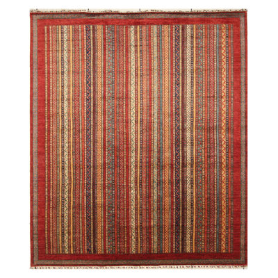 Aryana Wool Striped Area Rug in Red