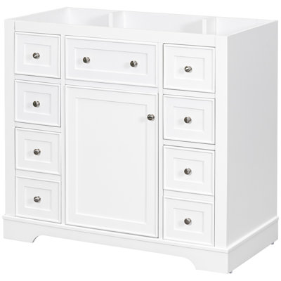 36" Bathroom Vanity - White Cabinet Base, 1 & 6 Drawers, Solid Wood , Modern, Painted Finish, Assembly Required Base Only. Drawers Cabinet. Modern . And . Lasting Finish. Freestanding.