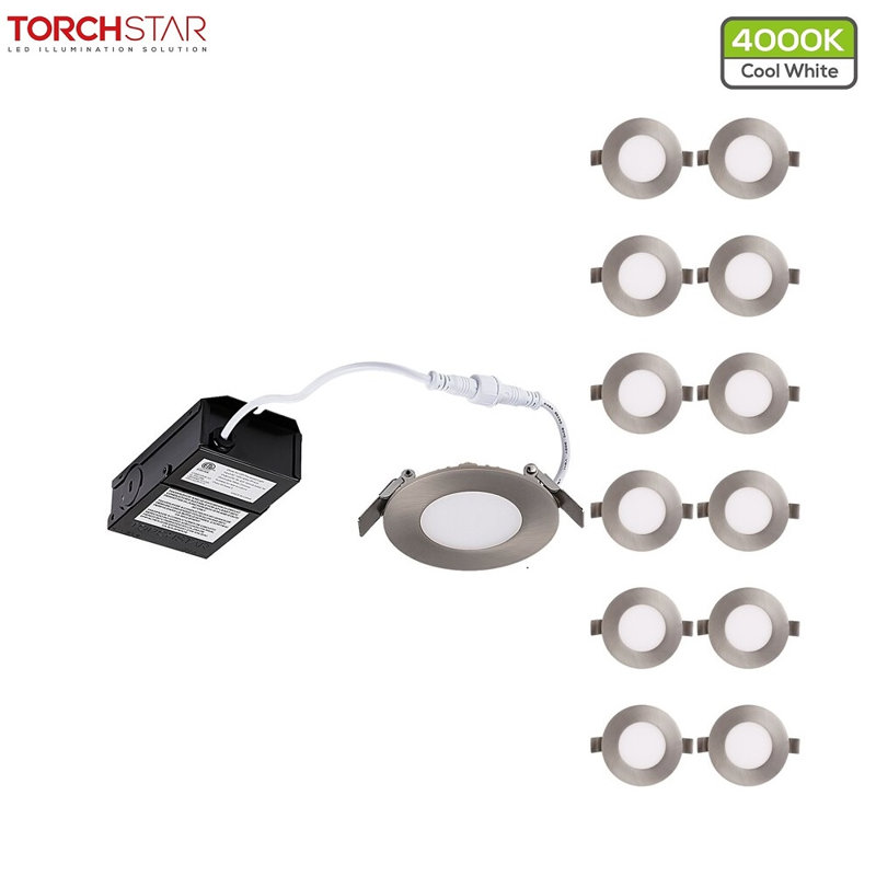 Luminaire encastré ultra-plat à DEL 3,35 "Remodel avec J-Box 4000K blanc froid