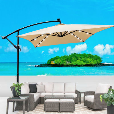 Rectangle 2X3m Outdoor Patio Umbrella Solar Powered LED Lighted Sun Shade Market Waterproof 6 Ribs Umbrella With Crank And Cross Base For Garden Deck Backyard Pool Shade Outside Deck Swimming Pool