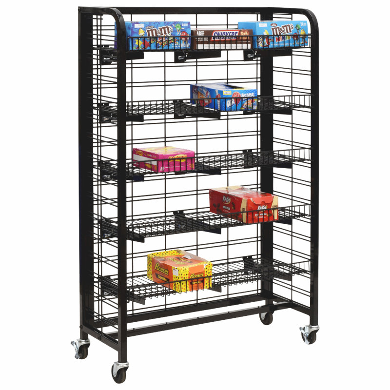 Présentoir de vente au détail ajustable mobile à 5 tablettes l 36 po x H 52 po