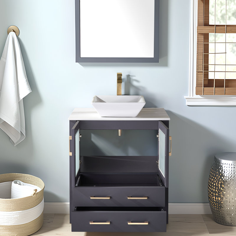 30" Modern Free-Standing Gray Single Bathroom Vanity, Silver