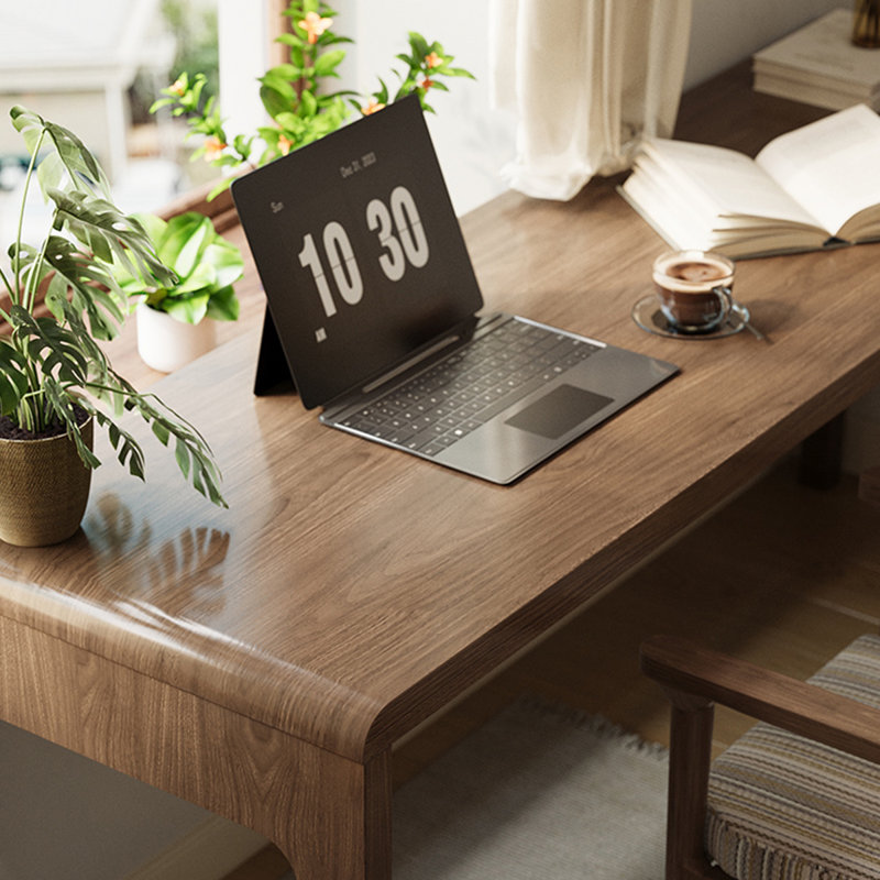 Tan Rectangular Solid Wood desk, 29.53" H x 62.99" W x 47.24" D, Right Hand Return
