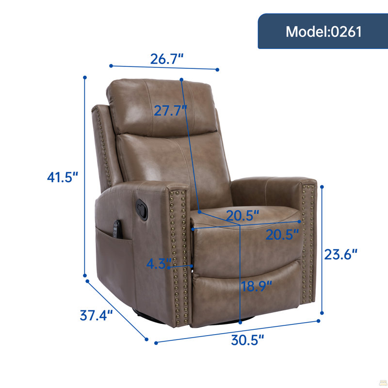 Fauteuil inclinable manuel en cuir véritable brun clair Camel avec fauteuil berçant et pivotant pour le salon, Brun chameau