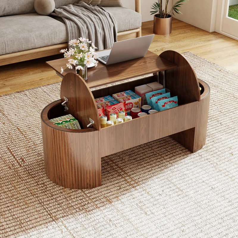 Lift-top Coffee Table With Hidden Storage, Oval Coffee Table With Lift-up Tabletop, Mid-century Modern Style Coffee Table