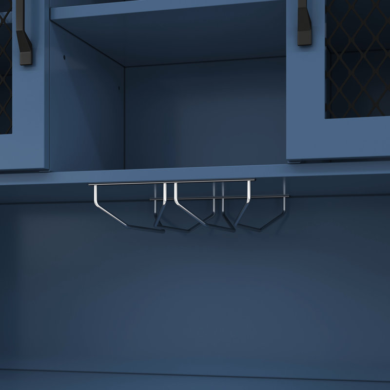 70.9" Navy Blue Rustic Kitchen With Power Outlets, Wine Bottle Storage, And Led Strip For Living Space Cabinet Dining Room