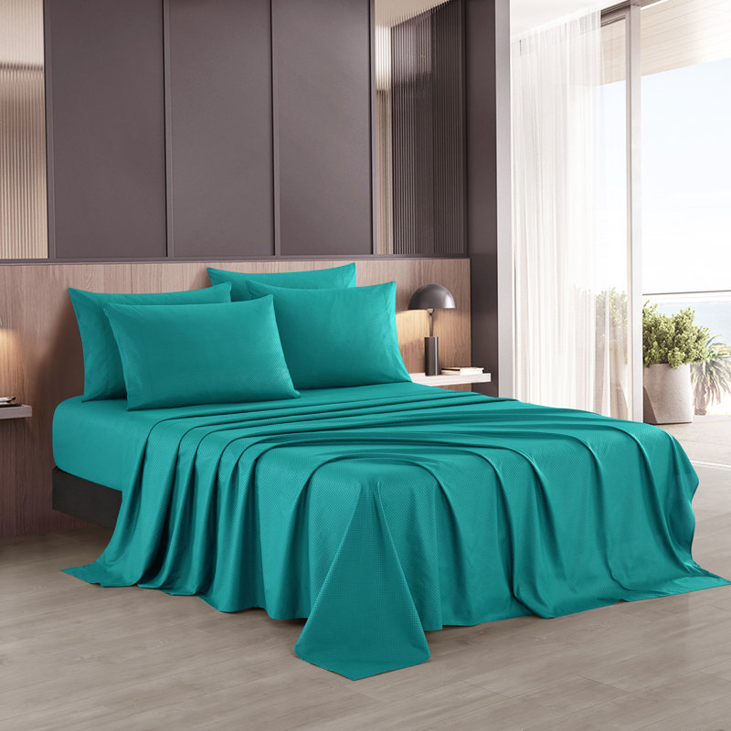  Microfiber Plain Weave / Muslin Sheet Set, Full Sheet Set + 1 Fitted Sheet + 4 Pillowcases, Aqua