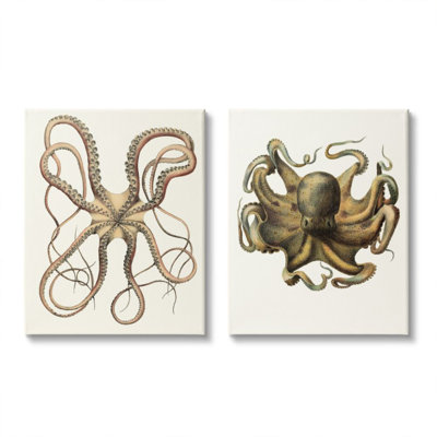 «Vintage Octopus Illustration Curved Tentacles», ensemble de 2 reproductions d'impressions