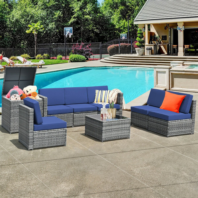 Burand 6 - Person Patio Conversation Set with Cushions, Navy