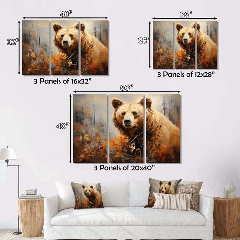 «Bear Bears Boundary I» sur toile, reproduction de 3 pièces, H 28 po x l 36 po x P 1 po