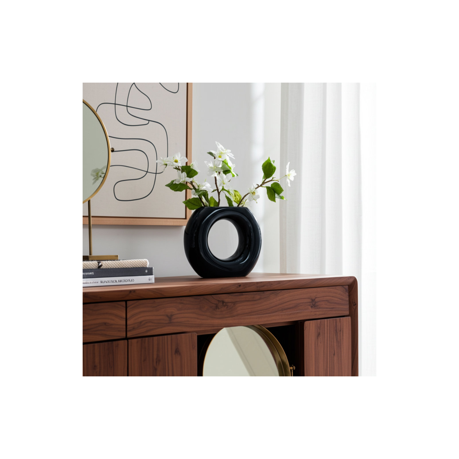 Tocara Handmade Ceramic Table Vase, Navy, 5" H x 7" W x 2" D