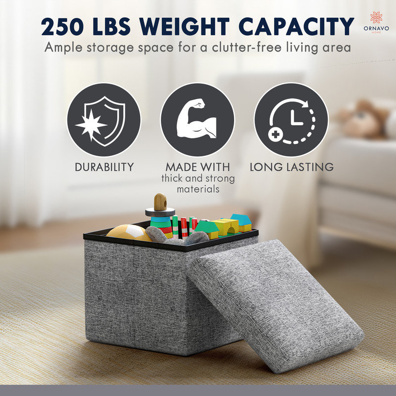 Small Foldable Square Linen Storage Bench Suitable For Living Room, Bedroom, Dormitory, Gray