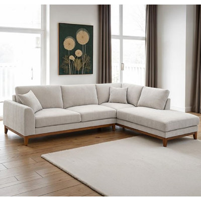  Canapé modulaire en chenille gris clair avec méridienne Woodley
