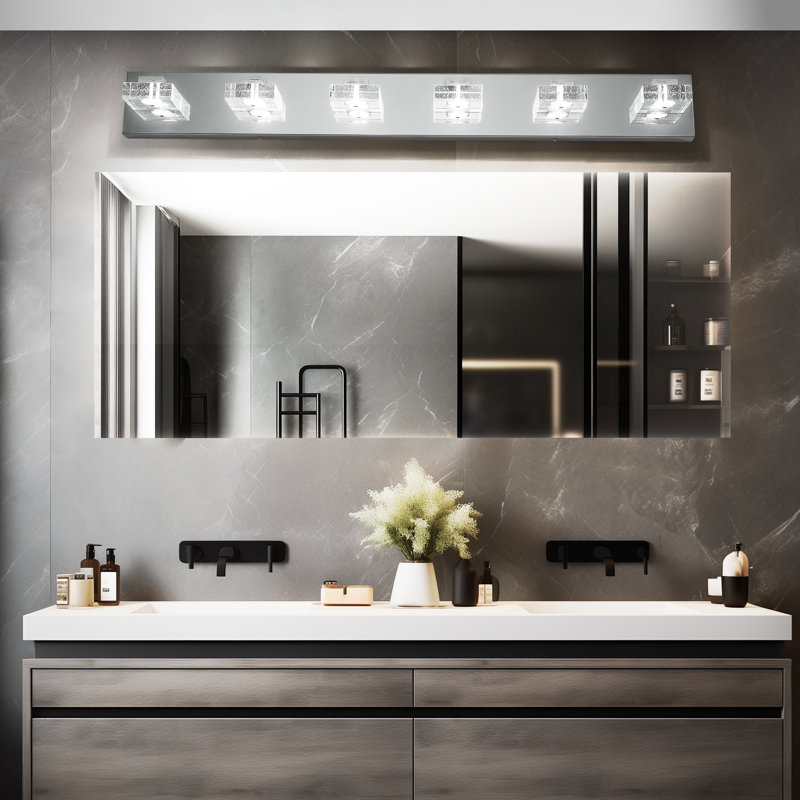 LED Vanity Light, Bubble Crystal Glass, Dimmable, Polished Chrome Modern, 6 Lights