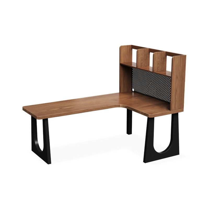 Bureau d'écriture en L en bois massif brun noisette, H 61,02 po x l 70,87 po x P 47,24 po, Retour à droite
