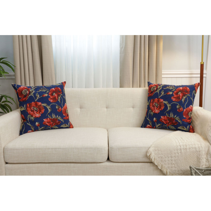Coquelicots Blue European Cushion Covers, Blue/Red