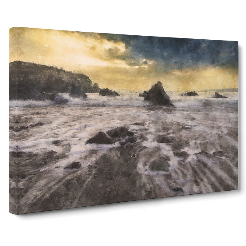 Beach and Rocks - Wrapped Canvas Paining - Wrapped Canvas, 40cm H x 60cm W x 3cm D