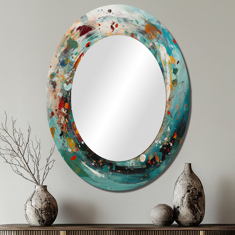Spiral Marriage Of Electric Amber And Teal II - Modern Oval Wall Mirror, 40" x 30"