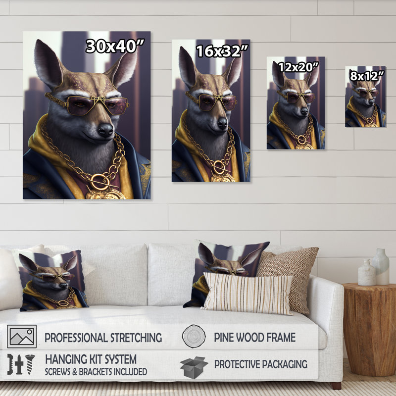 «Kangaroo Gangster in NYC», impression sur toile, H 40 po x l 30 po x P 1,5 po, Toile tendue