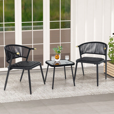 3 Piece Outdoor Wicker Furniture Set Rattan Chairs Set Of 2 W/ Table