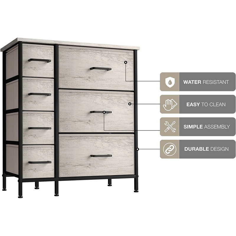 Gray Faux Wood and Steel 6-Drawer Dresser
