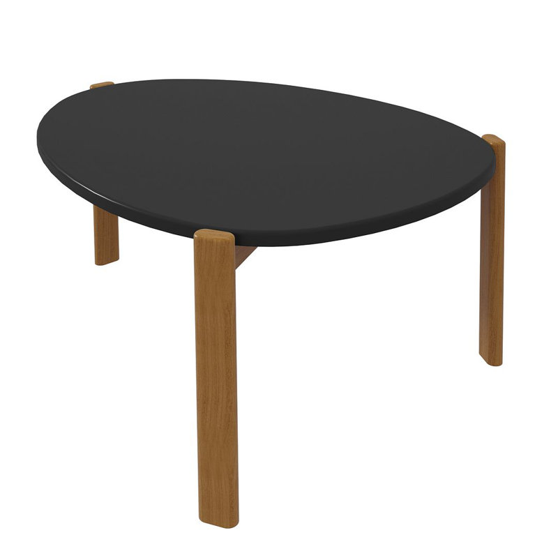 Gales 32" Mid-Century Modern Oval Solid Wood Coffee Table in Black, Matte Black