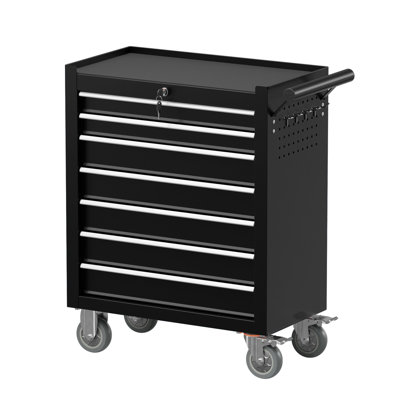 7 Drawer Tool Chest with Wheels, 31.1''Metal Storage Cabinet (Black)