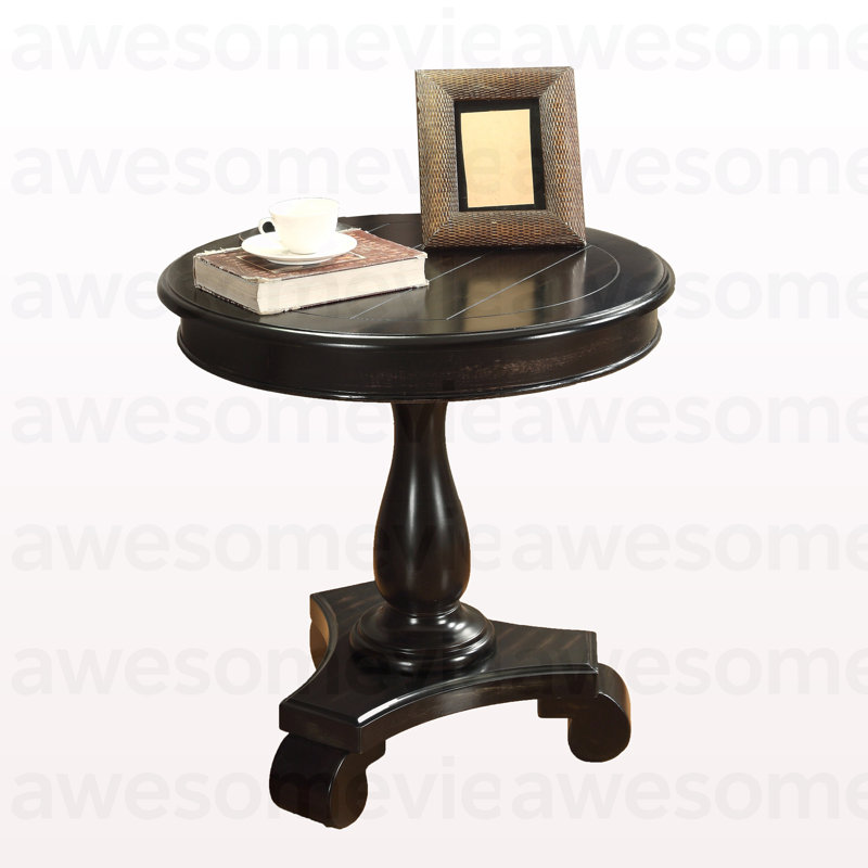 Rene Round Wood Pedestal Side Table, Black