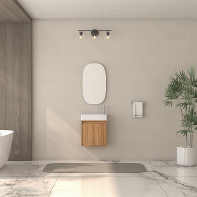 Petit meuble-lavabo mural 16 po, petit meuble-lavabo mural en bois d'acacia massif avec vasque en résine blanche SMC, meuble-lavabo moderne avec porte à fermeture en douceur
