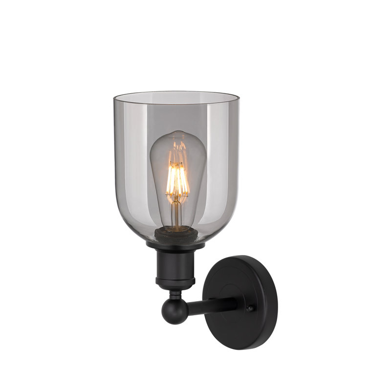 Applique murale 1 lumière 6 "Edison Allysson, Noir mat, Gris fumée clair