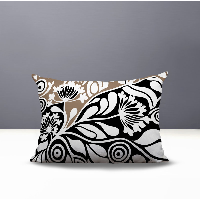 Oreiller rectangulaire réversible intérieur / extérieur Gina, Rectangle H 14 po x l 20 po, Noir