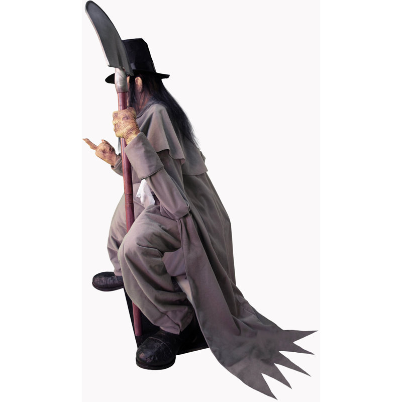 Haunted Hill Farm  48 In. Motion-Activated Crouching Grave Digger by Tekky, Talking Halloween Animatronic