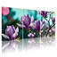 Ensemble de 3 tableaux sur toile tendue représentant des fleurs de magnolia violet, pour la décoration du salon et de la chambre.-87165800