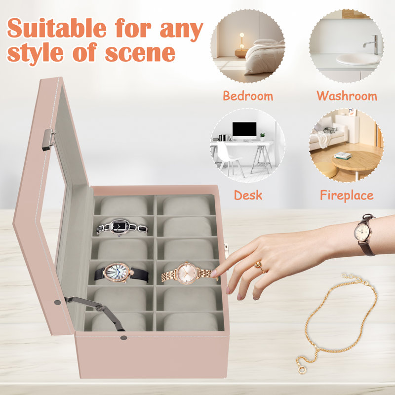 2-Tier PU Lockable Watch Box, Pink