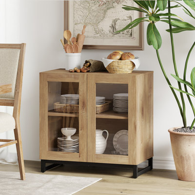 Sideboard Buffet Cabinets With Glass Doors, Modern Sideboard Credenza With Adjustable Shelf And Metal Base, Coffee Bar Cabinet Storage Cabinet For Living Room, Kitchen