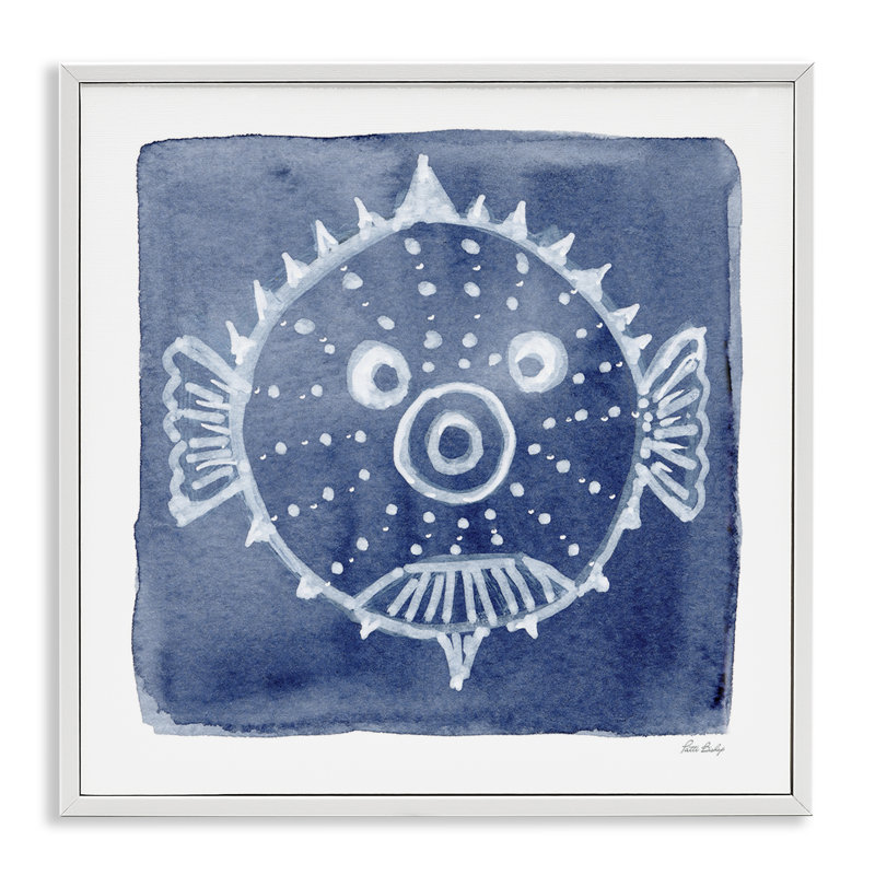 Giclée encadrée de poisson blanc sur fond indigo, design par Patti Bishop, H 12 po x l 12 po, Encadrement giclée blanc côtier
