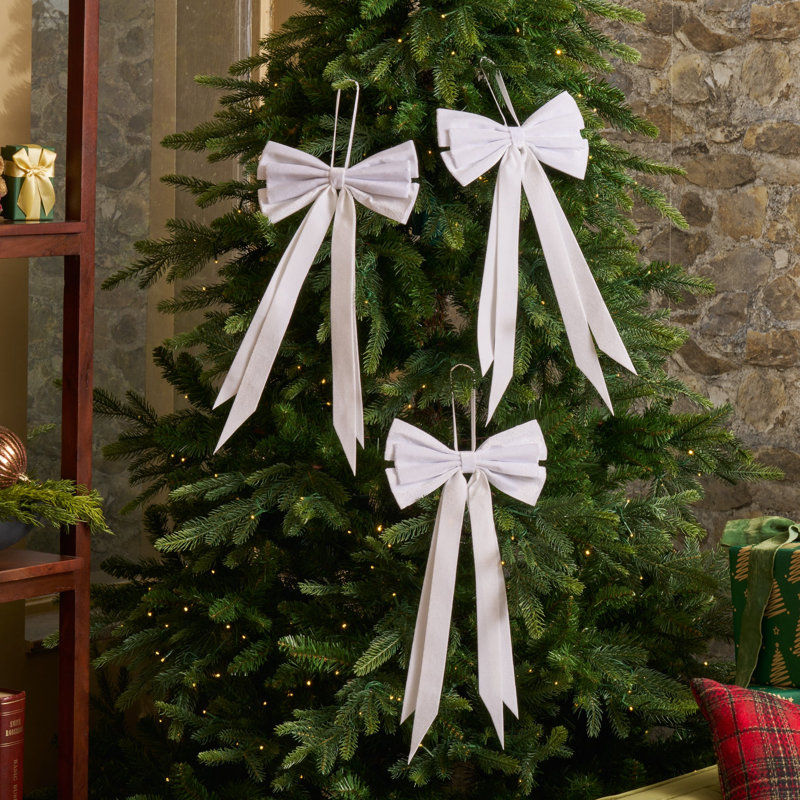 Ensemble de 3 nœuds de Noël en velours blanc neige élégant Elegant