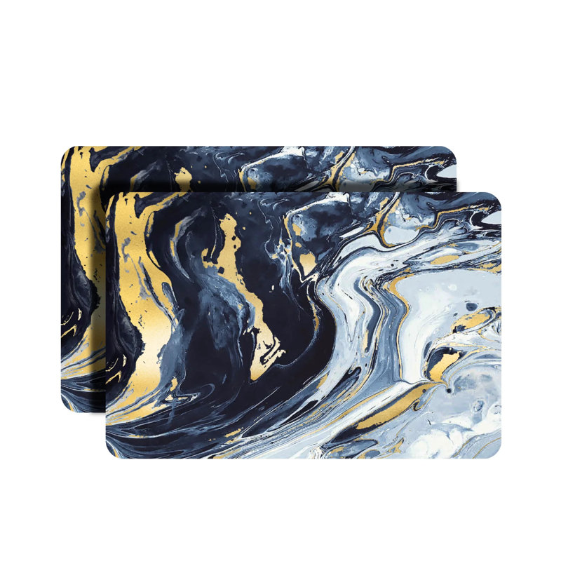Sandrine Placemats Dining Table Mat Table Decor Washable Non Slip Agate Rectangle 12 X 18, Navy/Gold
