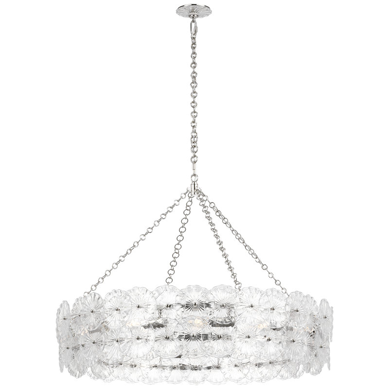 Julie Neill Gianna 36" Ring Chandelier with Clear Glass, Clear, Burnished Silver Leaf