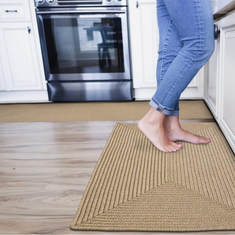  Braided Pet Friendly Rug / Washable Indoor/Outdoor Beige/Tan Rug, Rectangle 1'8" x 2'6"