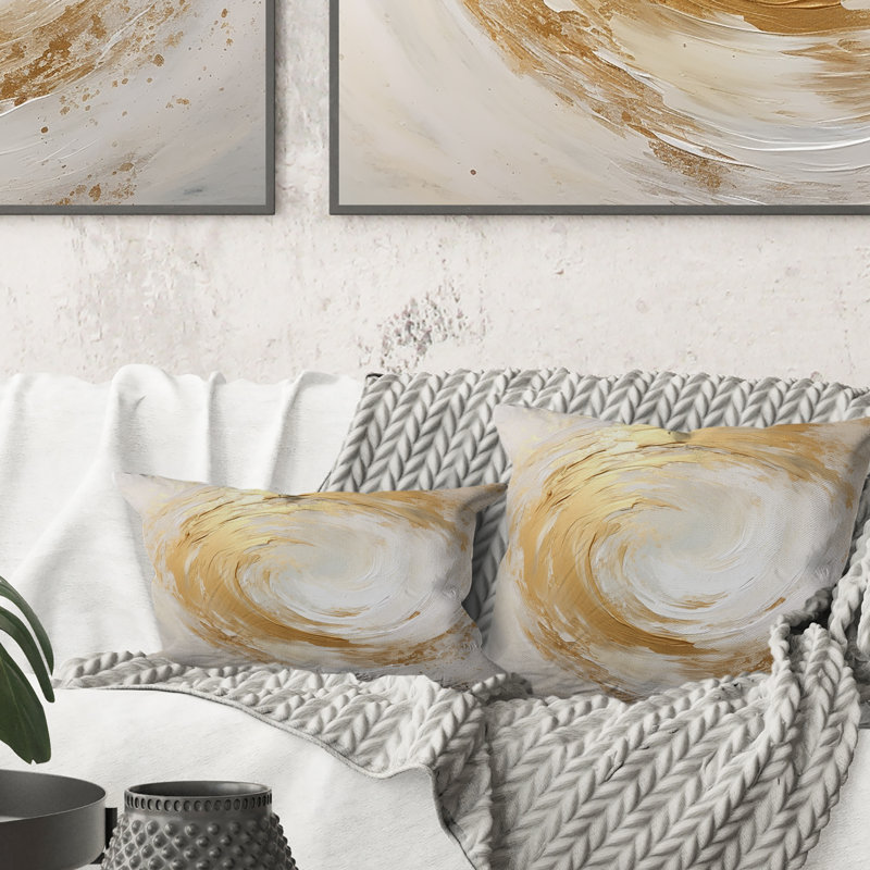 Coussin décoratif doré et blanc Vortex I - Abstract Spirals