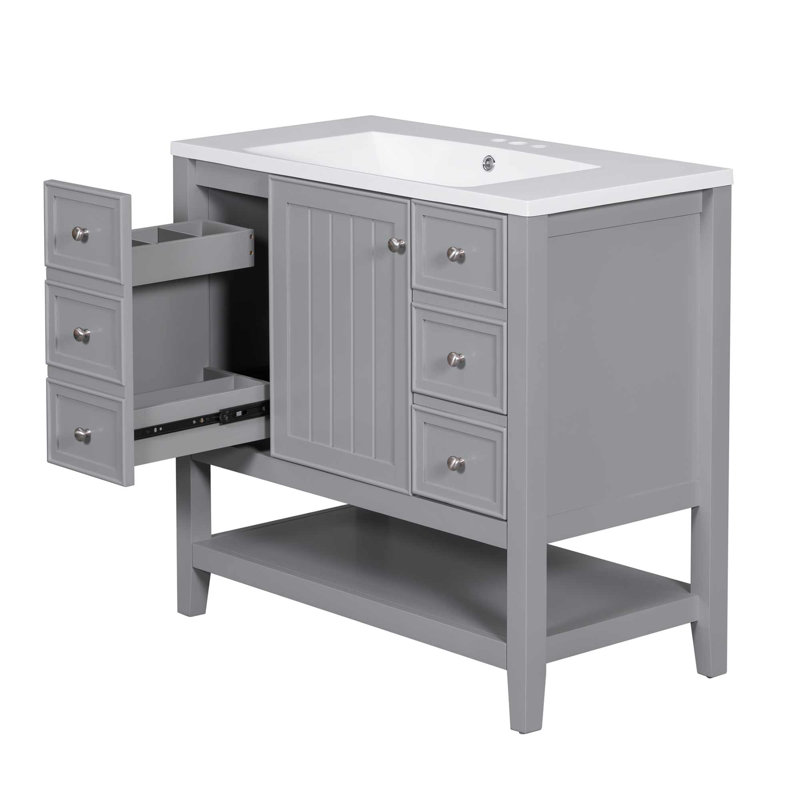 Meuble-lavabo simple 36 po avec plateau Leiding, Gris